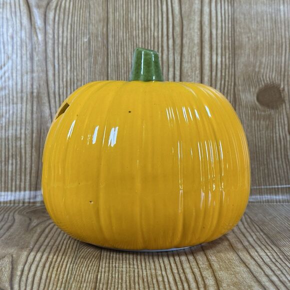 Halloween Ceramic Pumpkin Jack O Lantern Candle Cover Topper 7x7” - Picture 2 of 16